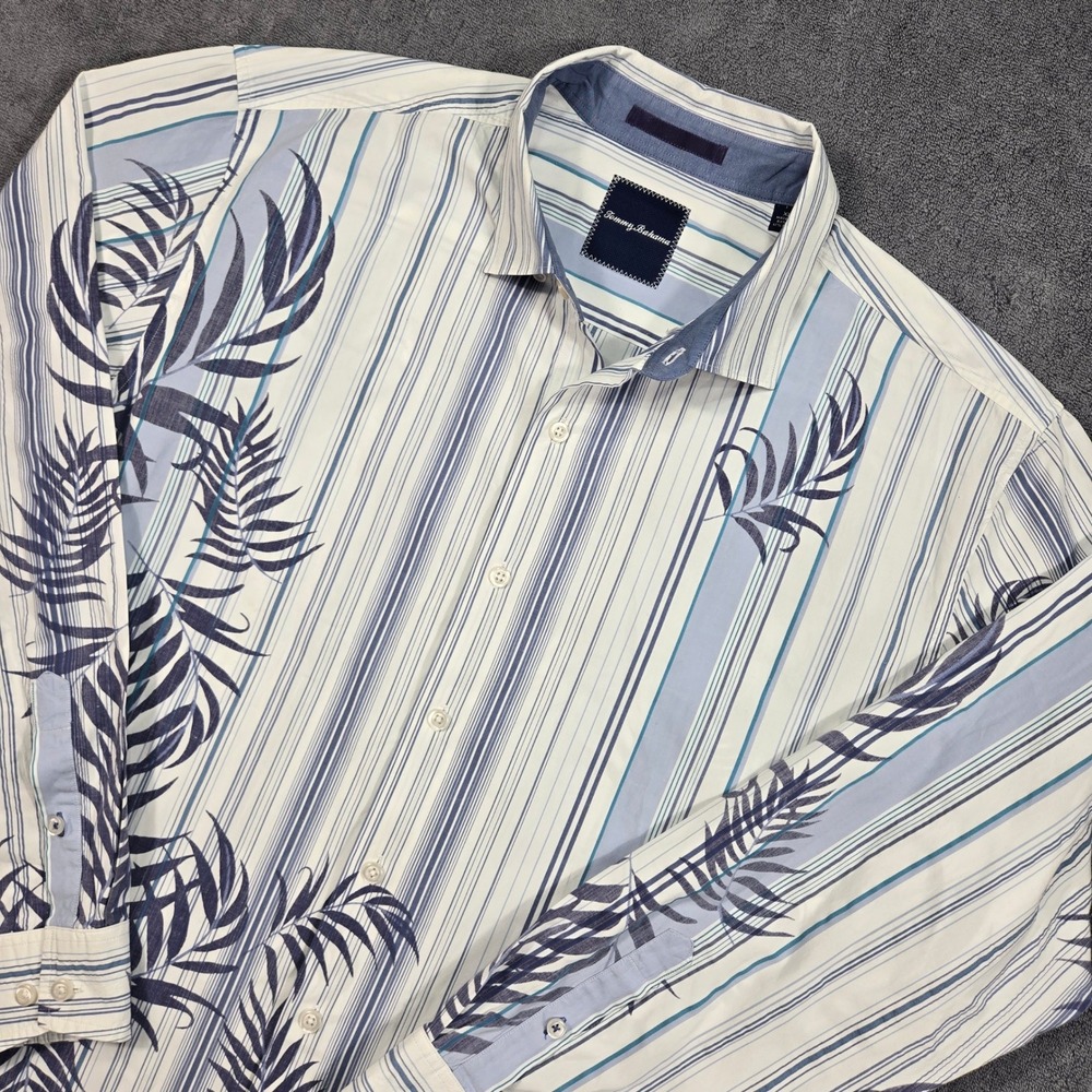 Tommy Bahama Button Down Mens XL Blue White Excellent Striped Tropical T317453